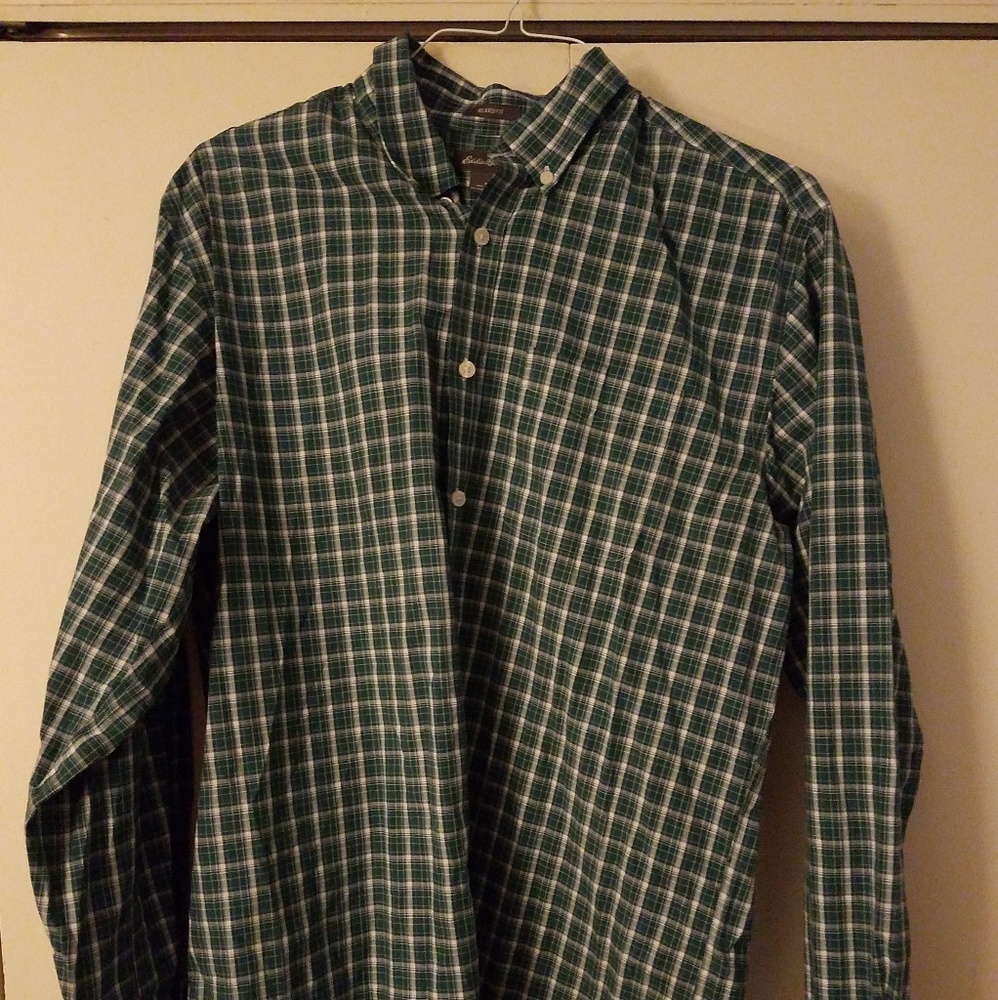 Eddie Bauer-green plaid button down size TL
